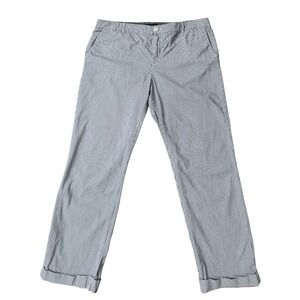 Tommy Hilfiger A La Cheville Seersucker Blue White Stripe Pants Size 16 Mod Prep